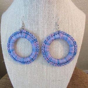 Crochet Hoop Earrings Purple